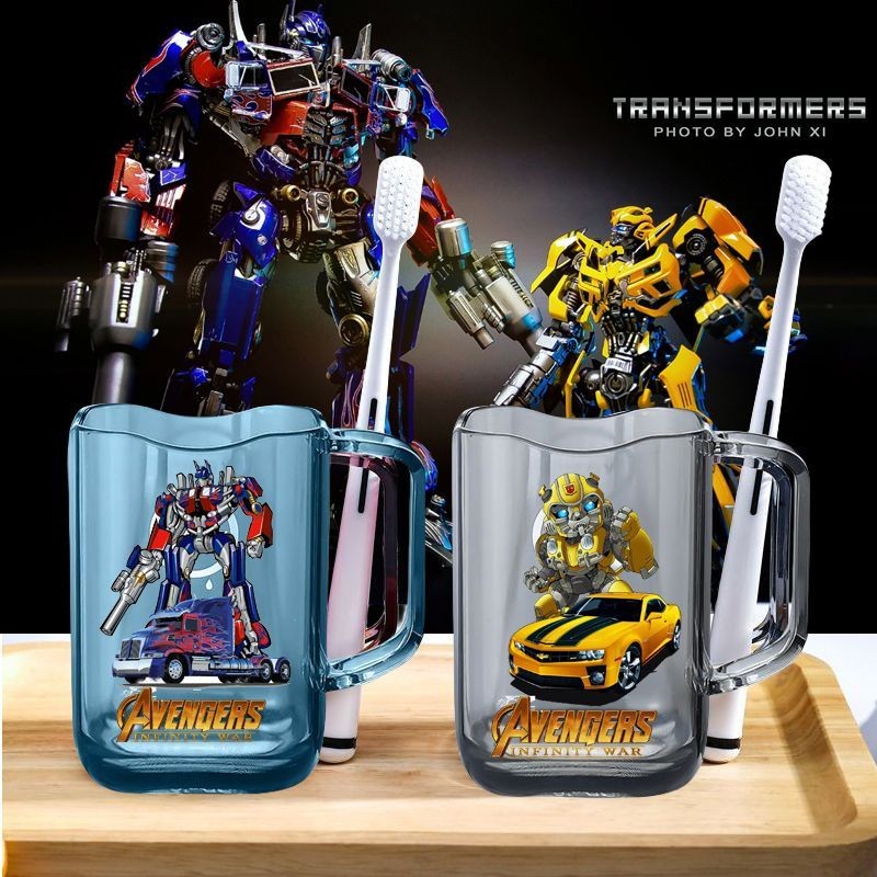 Transformers Optimus Prime Bumblebee ถ้วยดื่มน้ํายาบ้วนปากถ้วยครัวเรือนเด็กฟันถ้วยแปรงล้างฟัน