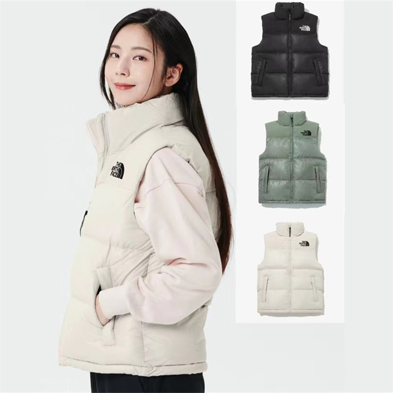 โลโก้ปัก The North Face Original Warm Stand Collar Vest เสื้อกั๊กฤดูหนาว Unisex เสื้อกั๊กผ้าฝ้ายหนา