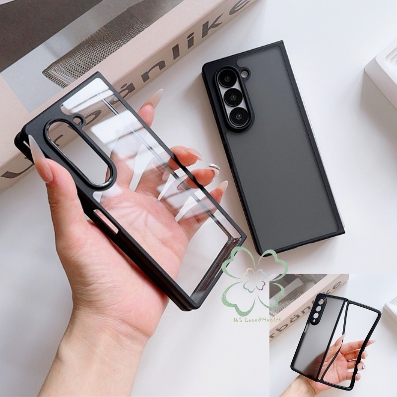 Slim Transparent Matte Black Folding Case Samsung Galaxy Z Fold 6 Z Fold 5 Z Fold 4 Ultra Thin Casing Skin Friendly กันกระแทกฝาหลัง Fold6 Fold5