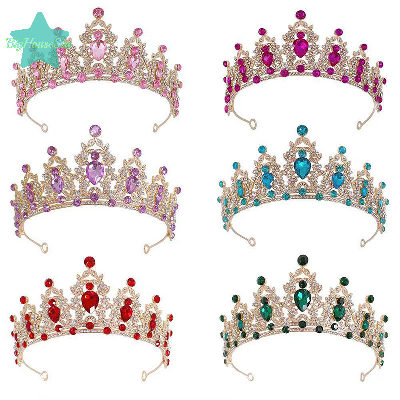 [BigHouseSea] คริสตัลหรูหรา Princess Crown เครื่องประดับผม Tiara สําหรับผู้หญิง Rhinestone งานแต่งงานเจ้าสาวมงกุฎเครื่องประดับใหม่ใหม่ใหม่
