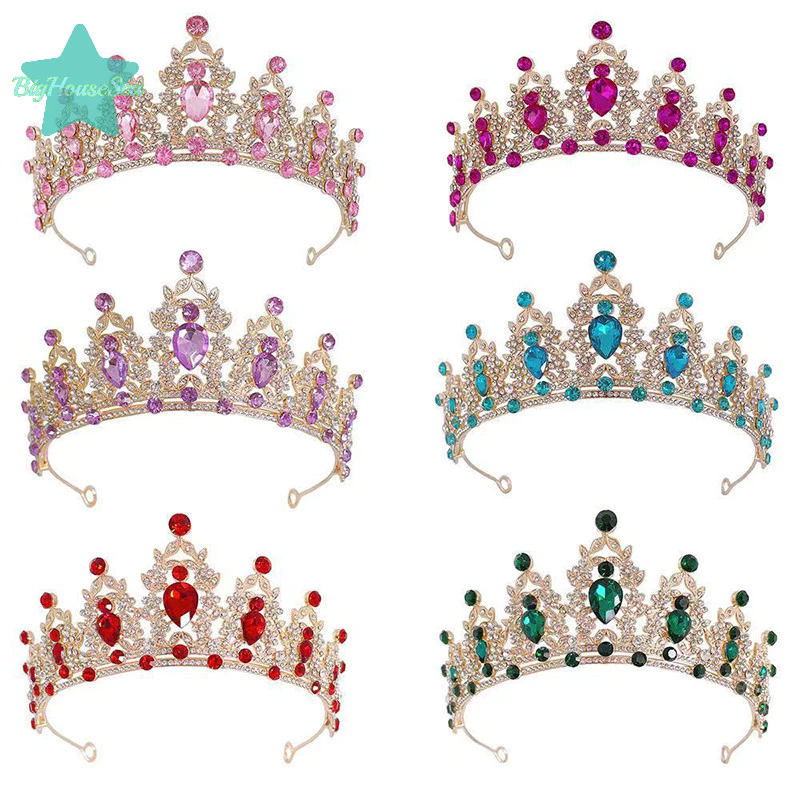 [BigHouseSea] คริสตัลหรูหรา Princess Crown เครื่องประดับผม Tiara สําหรับผู้หญิง Rhinestone งานแต่งงานเจ้าสาวมงกุฎเครื่องประดับใหม่ใหม่ใหม่