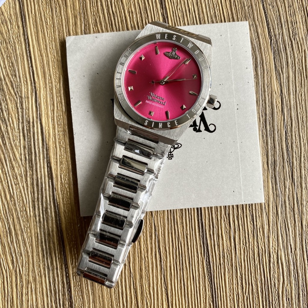 Vivienne westwood Pink Sun Pattern Dial พร้อมสายสแตนเลส VV244 นาฬิกา 33MM Box