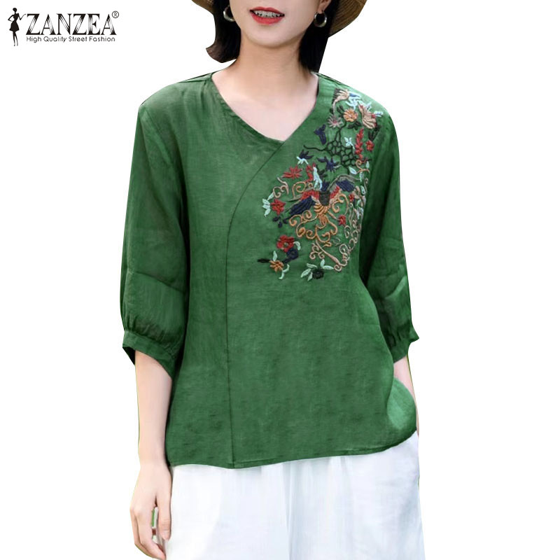 Zanzea เสื้อเบลาส์ปักคอวีลําลองสไตล์เกาหลีสําหรับผู้หญิง