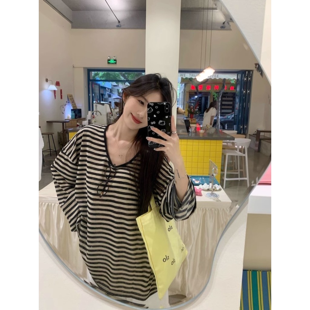 Tencel ผ้าสไตล์ขี้เกียจ u-คอ Flared Sleeve เสื้อยืดลายผู้หญิงฤดูร้อนหลวมสบายๆครีมกันแดดเสื้อ Get Me 