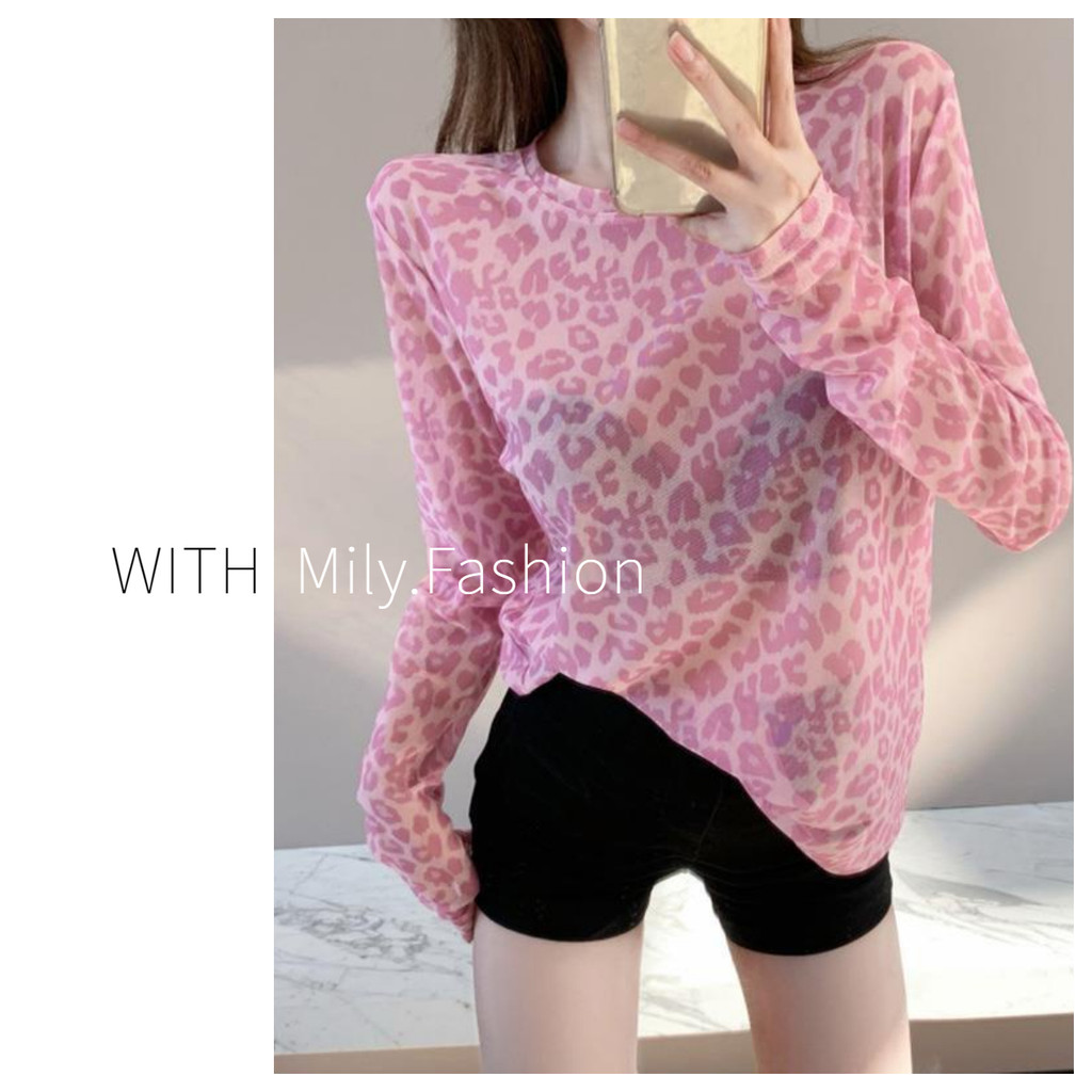 Milyfashion เสื้อยืดแขนยาว กันแดด พิมพ์ลายเสือดาว เข้ากับทุกการแต่งกาย แฟชั่นฤดูร้อน สไตล์เรโทร 2023