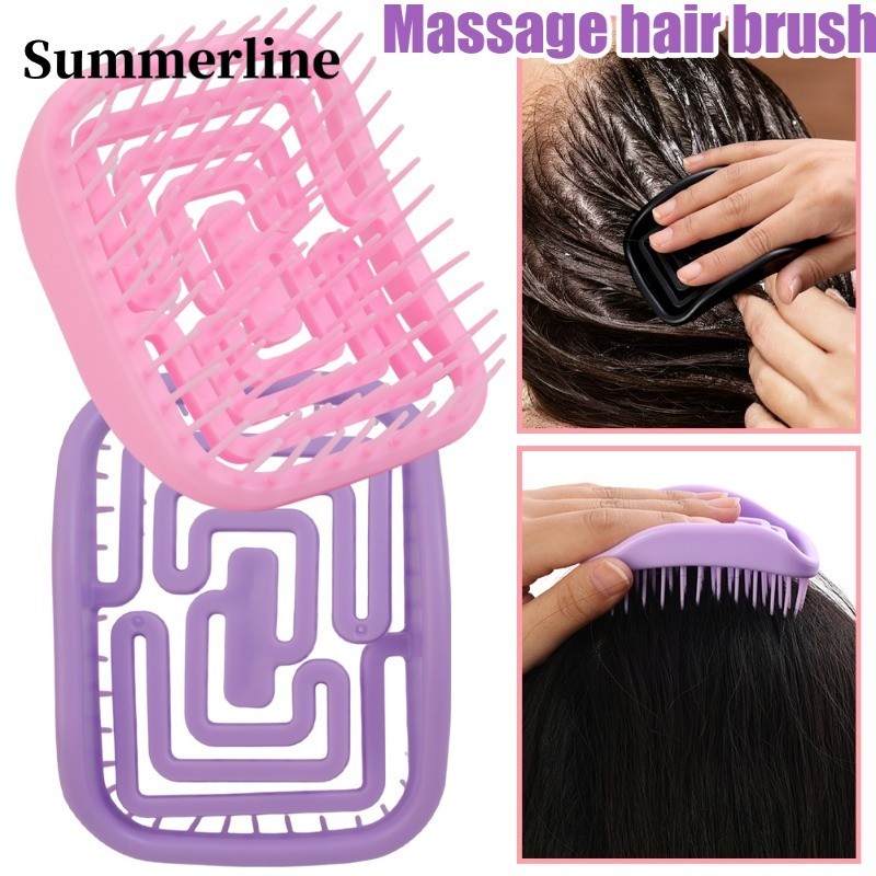 แปรงแชมพูนวดรีบาวด์ยืดหยุ่นสูงสีสุ่ม - แปรงสระผมกลวง - Tangle Detangler Hair Scalp Care Comb