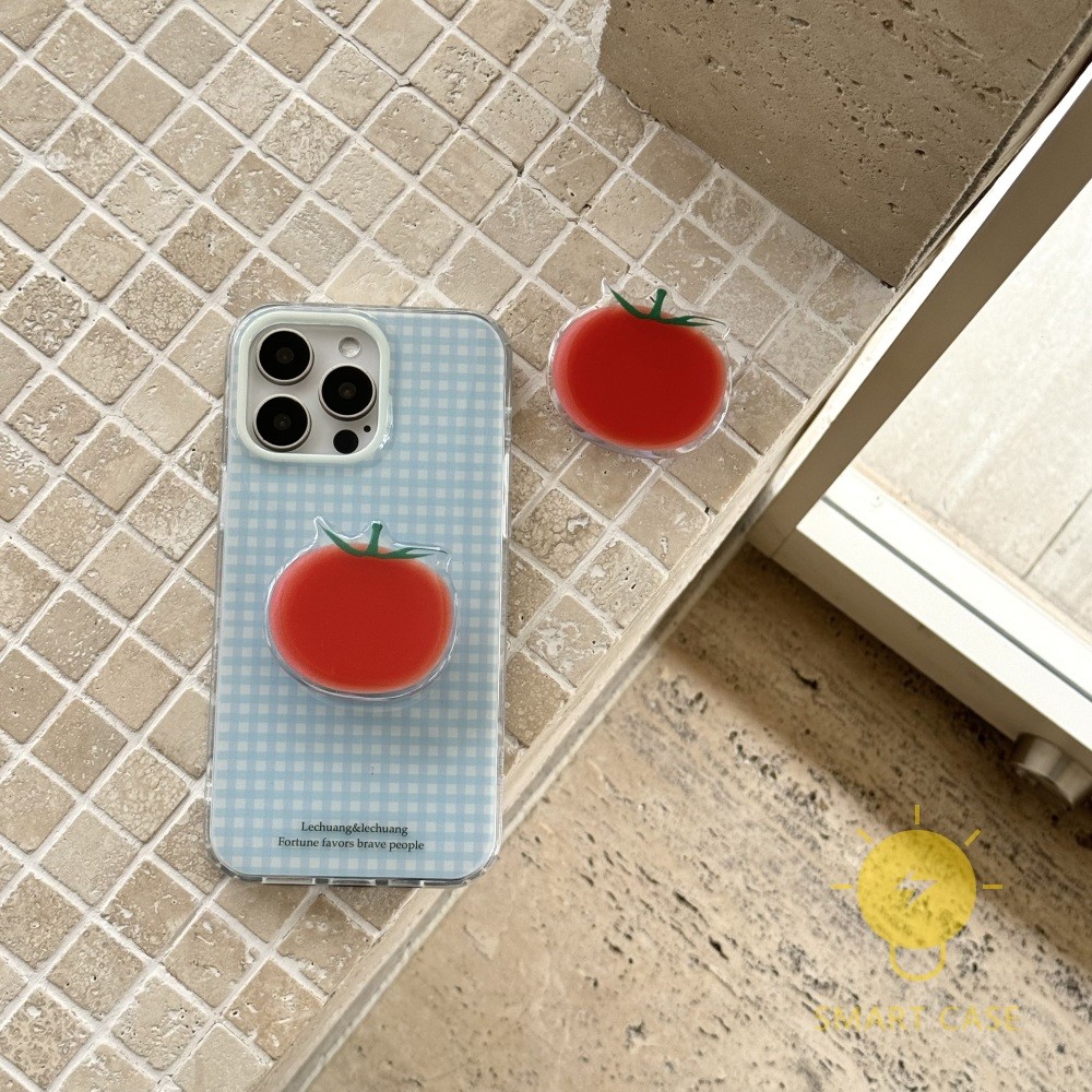 For เคสไอโฟน 13 [Grid Pop Grip Tomato] เคส Phone Case For iPhone 15 Pro Max 14 Pro Max 13 12 For เคสไอโฟน11 Ins Korean Style Retro Classic Couple Shockproof Protective TPU Cover Shell