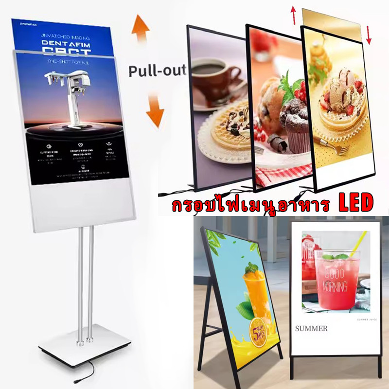 รุ่นแขวนผนัง กรอบไฟเมนูอาหาร LED A4 A3 A2 แผงกระจกนิรภัย ป้ายไฟ ป้ายเมนู ป้ายเมนูอาหาร