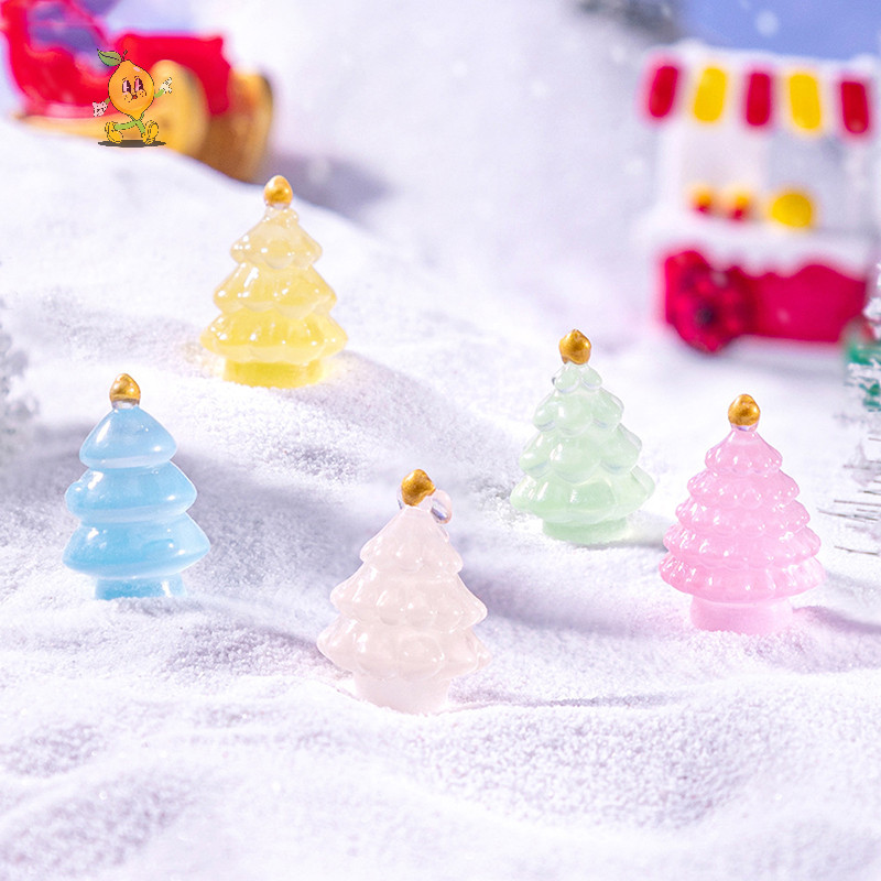 [mozh] 1 PC Mini Christmas Tree Decorative Christmas Figurines Fairy Garden Decor Snow Landscape Model Jewelry Resin Miniatures [TH]