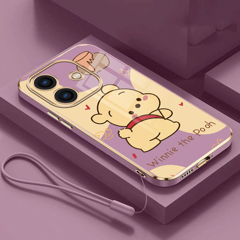 Oppo A3x A3 Winnie The Pooh Mobile Case Straight Edge Glossy Silicon Plating Back Soft Case