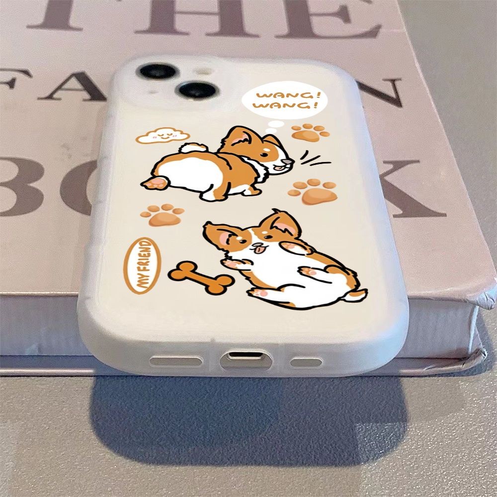สองน่ารัก Corgis สําหรับ iPhone 15PLUS 14PLUS XS XR X 13MINI 12PROMAX 11 XSMAX SE2 SE3 7 8 6 6S ซิลิโคนปลอกนุ่ม TPU Frosted ทาสีความคิดสร้างสรรค์ Protector ฝาครอบ