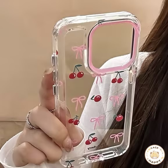 แฟชั่นโบว์สวยลายเชอร์รี่แด ทำความสะอาด เคสIPhone 15 11 Pro Max 7Plus 13 14 12 Pro Max X XR XS Max 7 15 8 14 Plus SE 2020
