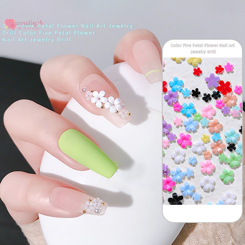 Renbg 200pcs ญี่ปุ่น Mini ดอกไม้เล็บ Ch อะคริลิคห้ากลีบดอกไม้เครื่องประดับ Kawaii อุปกรณ์เสริมตกแต่งเล็บ TH