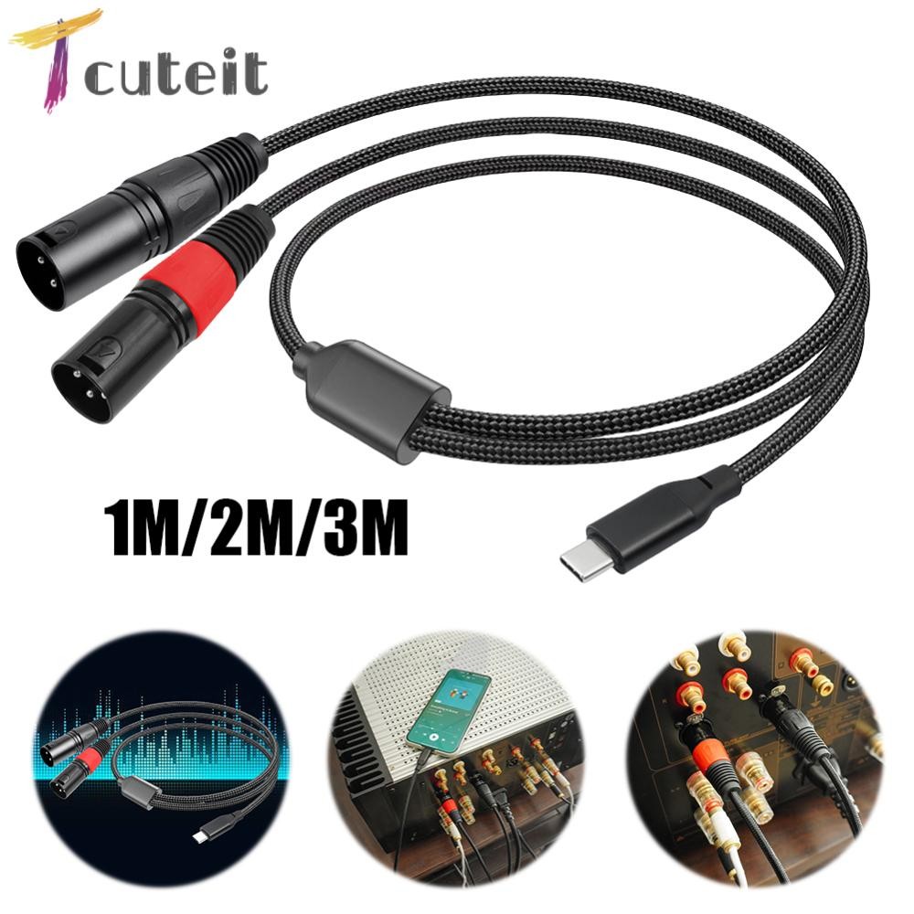 สาย USB-C to Dual XLR 3Pin สายถัก Type C ถึง XLR สายสเตอริโอเอาต์พุตชาย