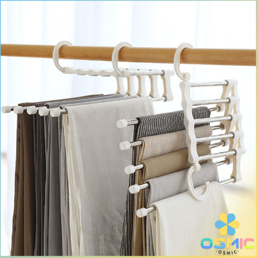 MIC สแตนเลส ที่แขวนกางเกง  ที่เก็บของในตู้เสื้อผ้า  Foldable stretch pants rack