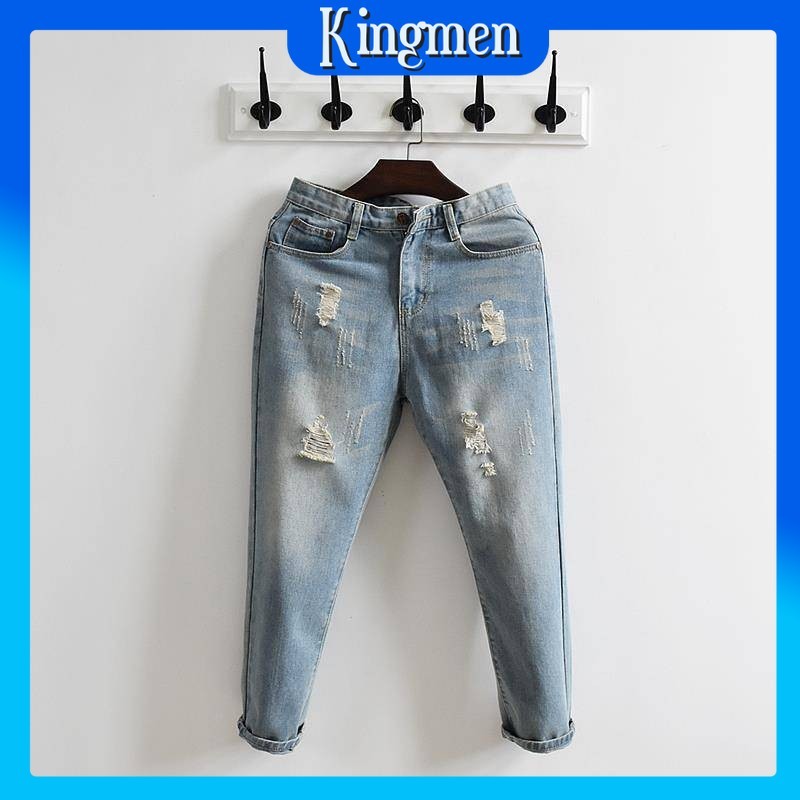กางเกงยีนส์ชาย ขากระบอกเล็ก Slim ขาดเข่า เท่ เซอร์ Loose Jeans ยีนส์ฟอก รุ่นใหม่ พร้อมส่ง