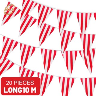 ธงสตริงแขวนลายทางสีขาวสีแดง - ธงสามเหลี่ยมกันน้ําตอม่อแบนเนอ…