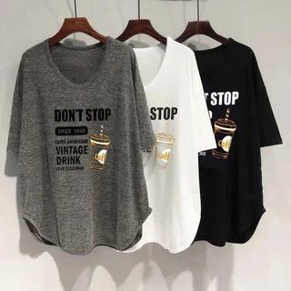 [พลัสไซส์] (40-150 กก.) Plus Size เสื้อยืดพิมพ์ลายโอเวอร์ไซส์ผู้หญิง แขนสั้น คอ U พลัสไซส์ เสื้อยืด เสื้อหลวม Tshirt Wom