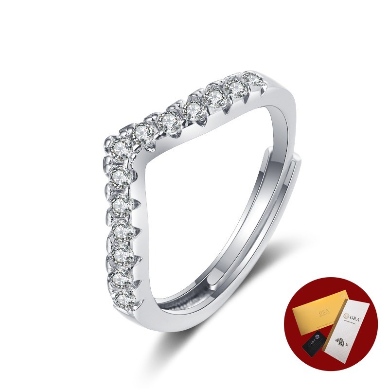 (มีใบรับรอง Gra) Moissanite V-Shaped Row Ring S925 Silver Simple Diamond Ring Set Twin