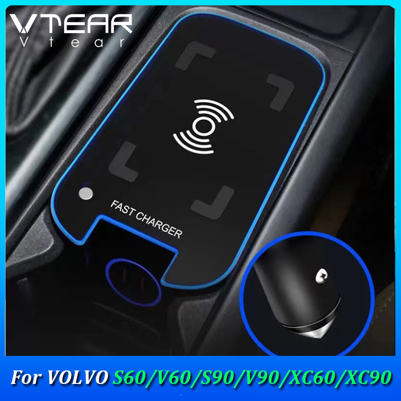 Vtear สําหรับ VOLVO S60 S90 V60 V90 XC60 XC90 รถ QI Wireless Charger 15W และ 27W Fast Charging ผู้ถื