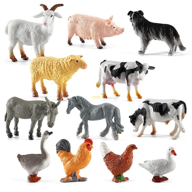 Youn 12 ชิ้น Farm Animal Figurines Playset สัตว์พลาสติกที่สมจริงสําหรับเด็กวัยหัดเดิน