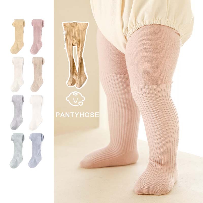 0-4 ปี Baby Pantyhose สีทึบถุงเท้ายืดหยุ่นเด็กวัยหัดเดินกางเกงขายาว