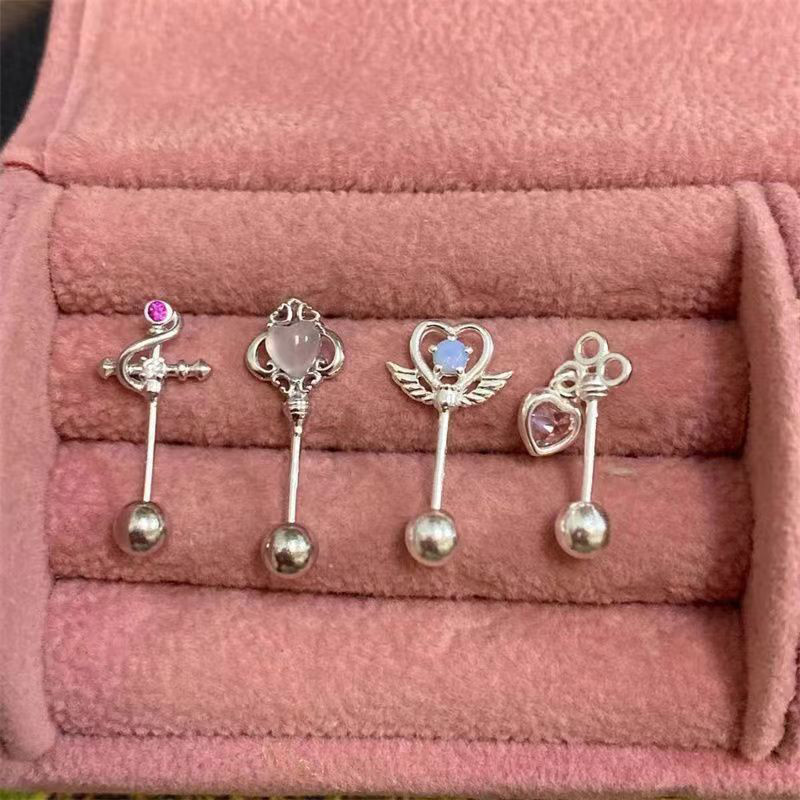 1 ชิ้นแฟชั่น Rhinestone Alloy Heart Magic Wand ต่างหูสําหรับผู้หญิง