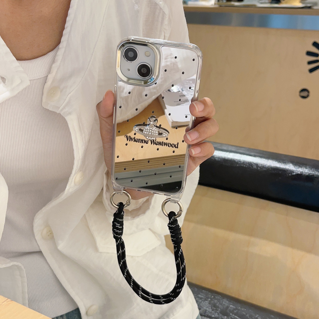 กระจกน่ารัก Vivienne Westwood พร้อมเชือกสําหรับ 16 Pro max15 Pro Max เคส iPhone 14pro 12promax 13 14pro 12 11 Drop Resistance เคสคุณภาพสูง