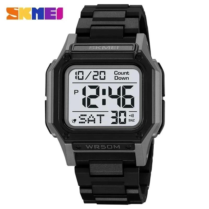 Skmei 2264 กีฬาดิจิตอลด้านหลังนาฬิกาจับเวลานาฬิกา Casual นาฬิกาข้อมือนับถอยหลังสําหรับ Mens 5Bar กันน้ํานาฬิกาปลุก Reloj Hombre