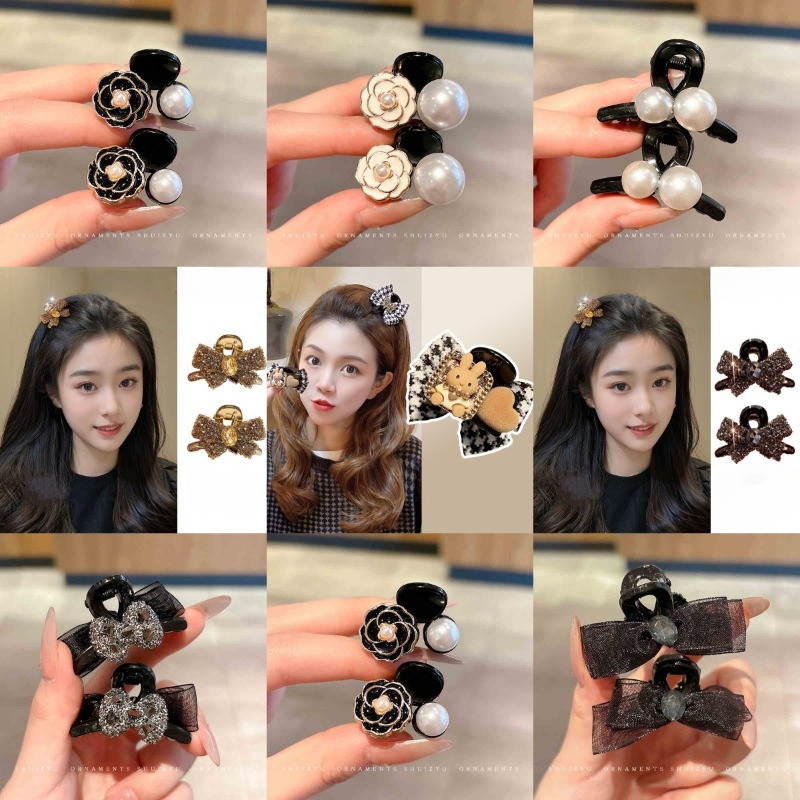 (2 ชิ้น) แฟชั่นเกาหลี Houndstooth สองด้านกระต่าย Love Bow Small Catcher เจ้าหญิงหัว Bangs Broken Hairpin Hairpin Hairpin Headdress