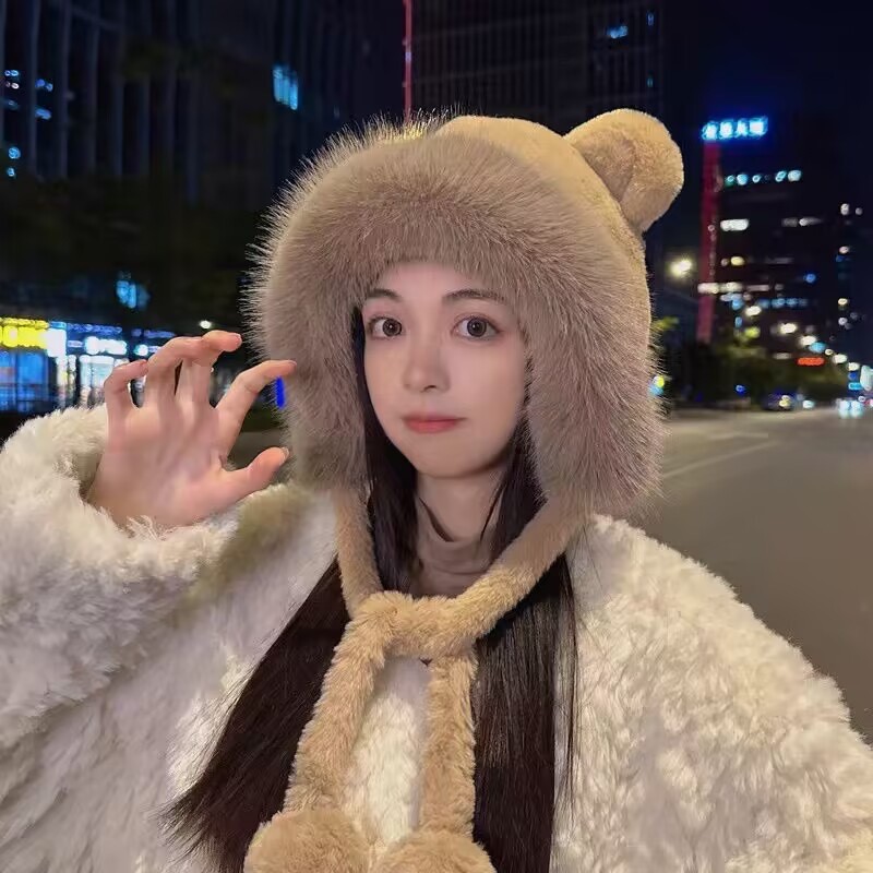 ฤดูหนาวตุ๊กตาหมีหูลูกใหญ่ที่ทันสมัยและหลากหลายป้องกันหูหมวกเส้นรอบวงหัวใหญ่อบอุ่นตุ๊กตาหมวก