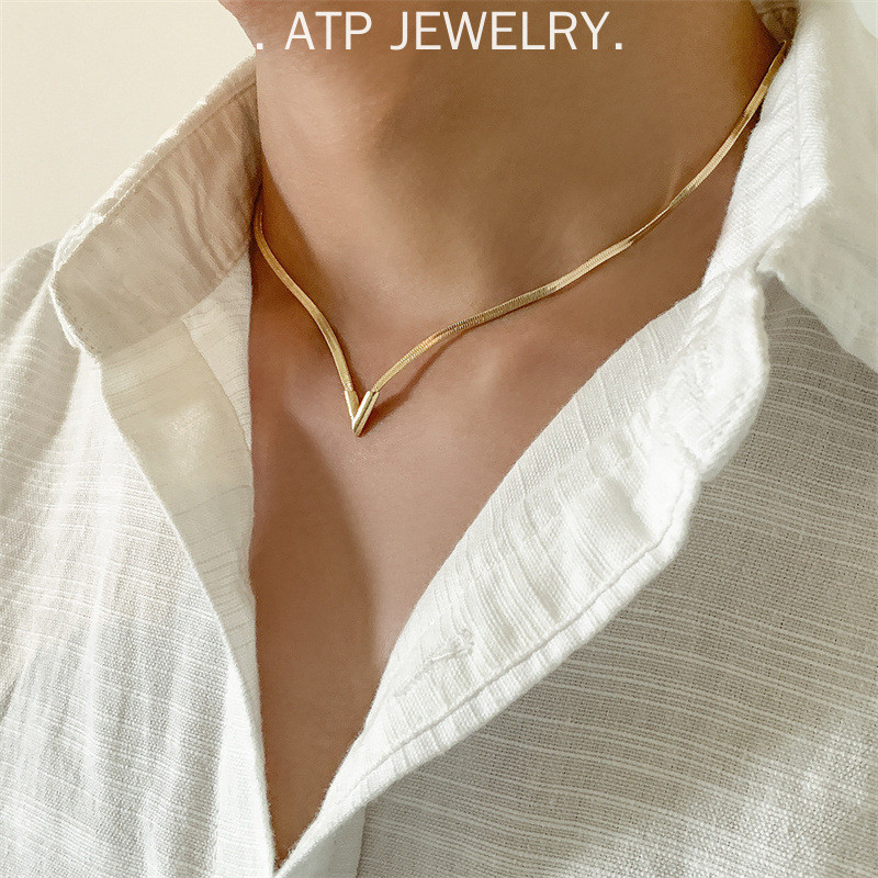 Atp Hip-Hop V sharpe-Snake Bone Chain Necklace,Retro Metal Geometric Necklace สําหรับผู้ชายและผู้หญิ