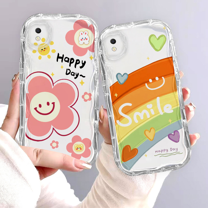 เคส Redmi 9A การ์ตูนหน้ายิ้มเคสโทรศัพท์โปร่งใสคลุมทั้งหมดกับการ์ตูนสายรุ้งวัสดุ TPU นุ่ม PHSFX2