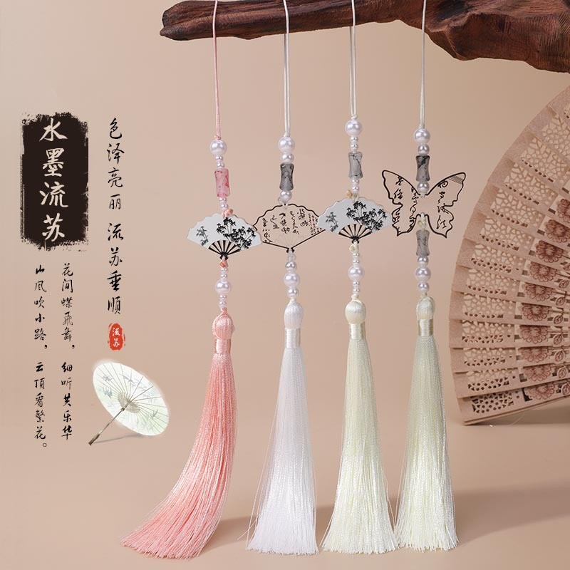 สไตล์ประจำชาติหมึกผีเสื้อพู่พัดลมเสื้อผ้าจีนใหม่เครื่องประดับที่มีที่คั่นหนังสือ DIY จี้พัดลมเครื่องประดับผ้าม่าน