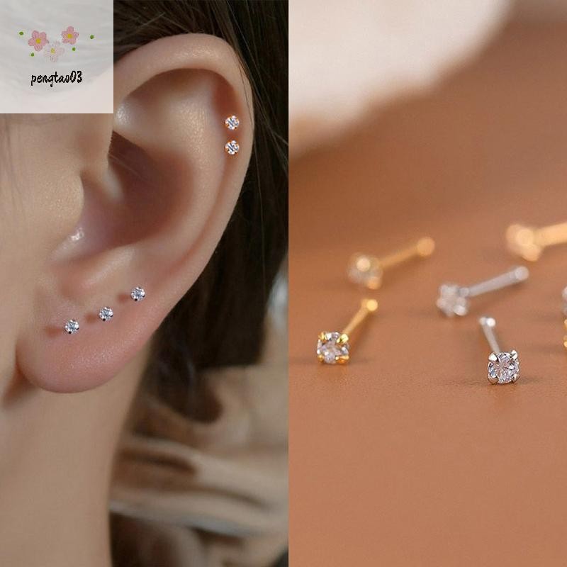 Pengatao03 1 ชิ้นไทเทเนียมเหล็กเพทายสตั๊ดต่างหูผู้หญิงสาวใหม่เครื่องประดับ Fine ของขวัญใหม่