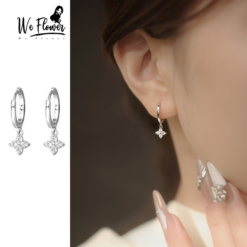 We Flower เกาหลี s925 เงิน Shining คริสตัล Clover Hoop ต่างหูสําหรับผู้หญิงสาวสวมใส่ทุกวัน Pick ฟรีหูเครื่องประดับอุปกรณ์เสริม