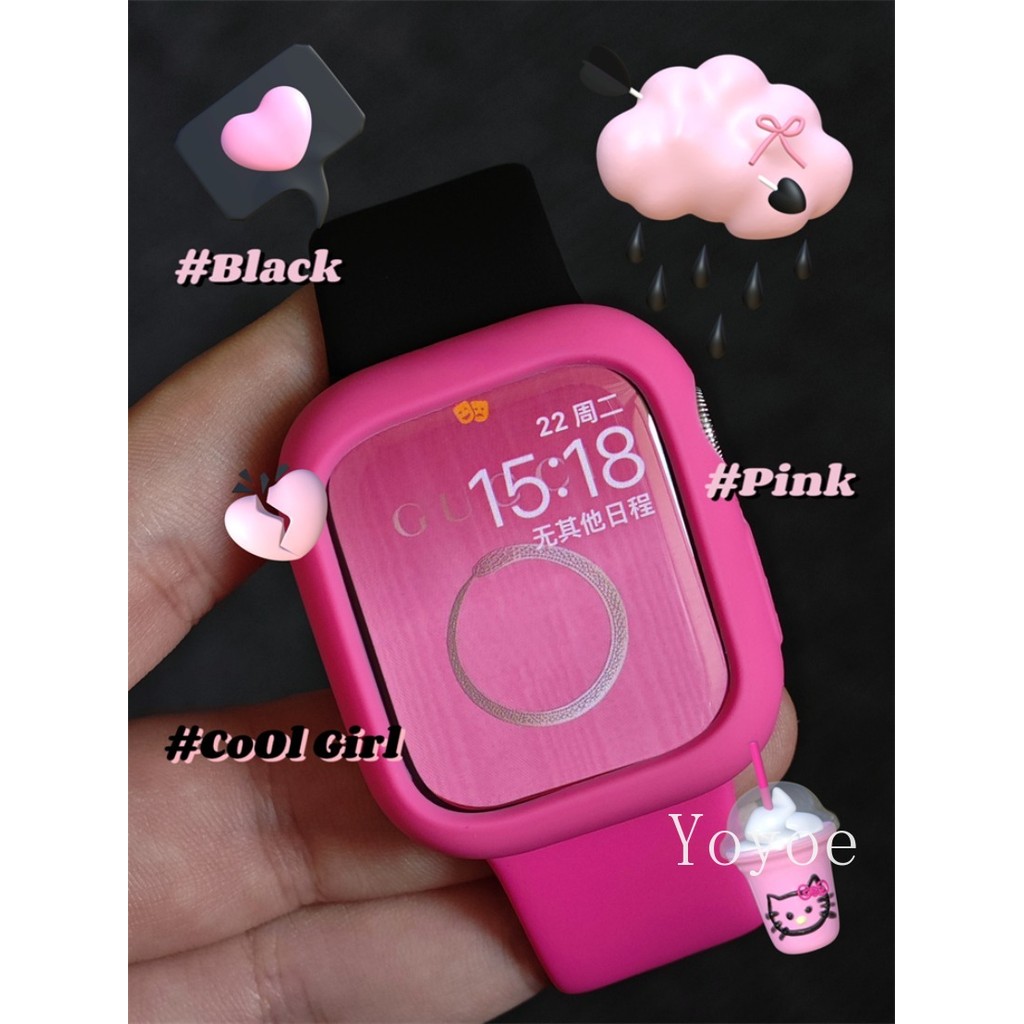 สายรัดซิลิโคนอ่อนนุ่มน่ารัก + เคสสําหรับ Apple Watch Series 10 46 มม.42 มม.Ultra2 49 มม.41 มม.45 มม.40 มม.44 มม.สําหรับ Iwatch 9 8 7 SE 6 Correa Sport Band