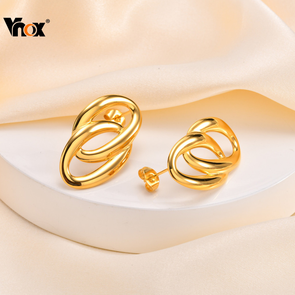VNOX วีน็อกซ์ ต่างหูแหวนคู่รูปไข่อินเทรนด์สําหรับผู้หญิงสาว,ทอง18เค ต่างหูสแตนเลสเรียบง่ายเครื่องประดับของขวัญ