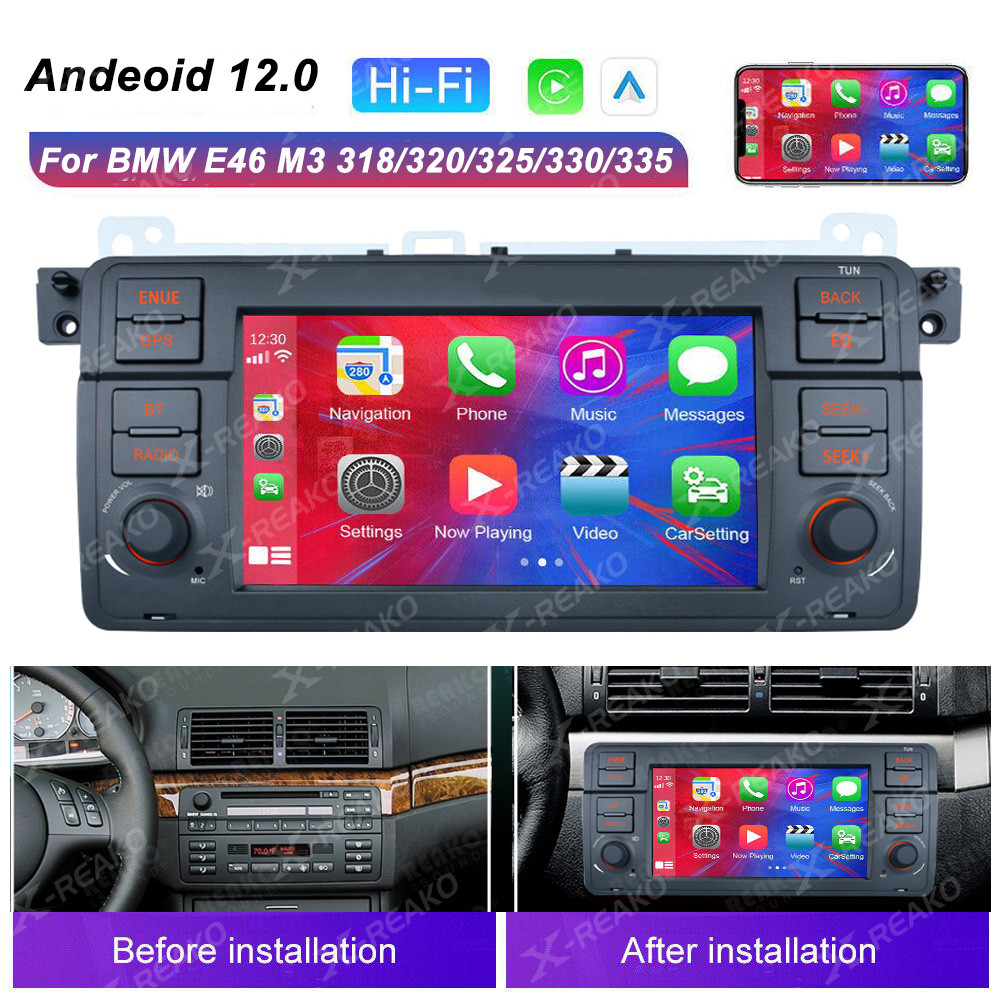 REAKO Android 12 ลําโพงบลูทูธอัตโนมัติ GPS Navigation Carplay เครื่องเล่นวิดีโอรถยนต์สําหรับ Bmw 3 Series E46 รถวิทยุสเตอริโอ