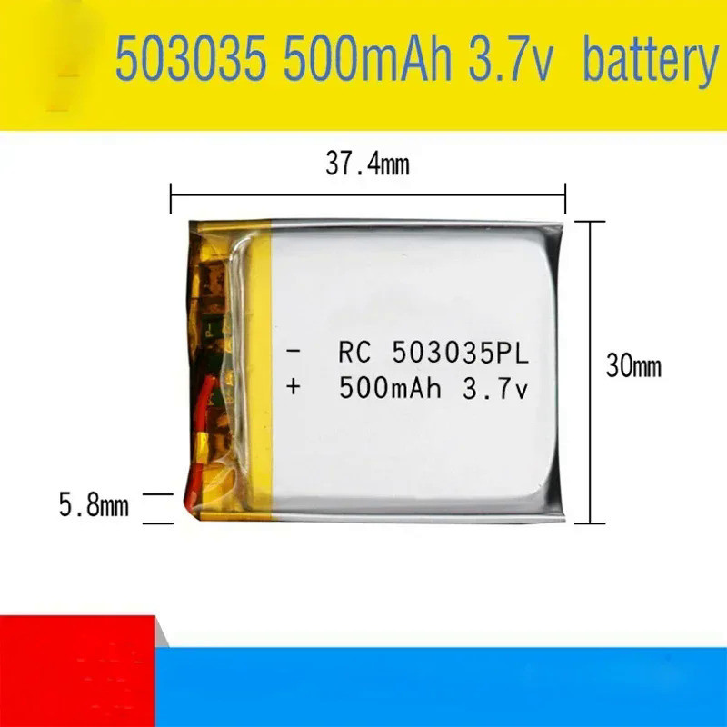 503035 3.7V 500mAh Lithium Polymer Battery Volt Li Po Ion Lipo Rechargeable Battery for Dvd GPS Navi