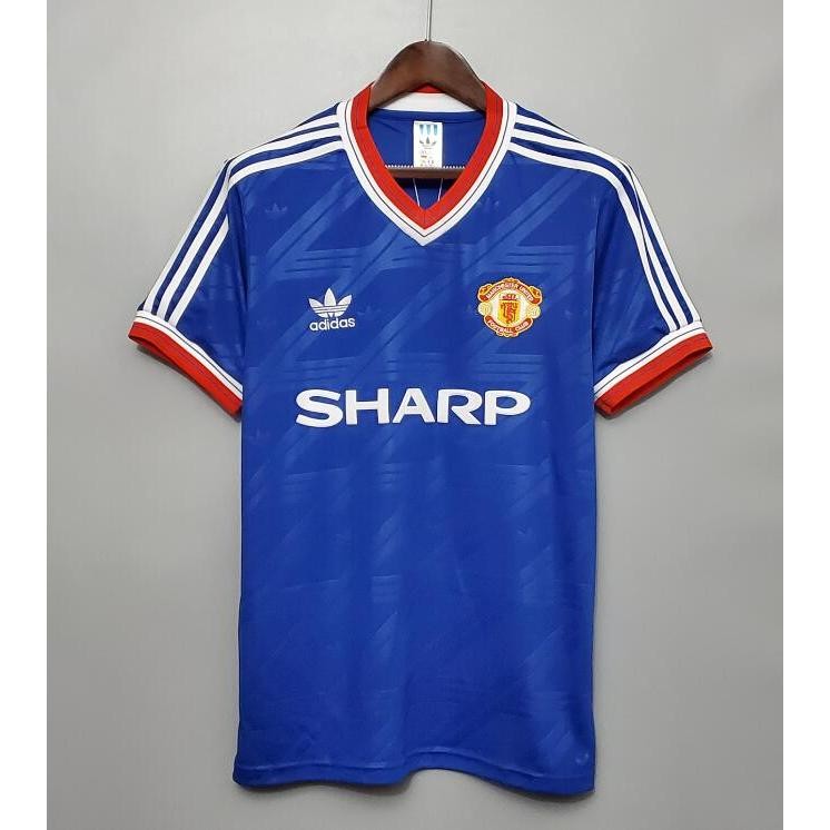 Manchester United 1986 1988 เสื้อฟุตบอลย้อนยุคฟุตบอล MU เสื้อวินเทจเสื้อกีฬาแขนสั้นผู้ชาย