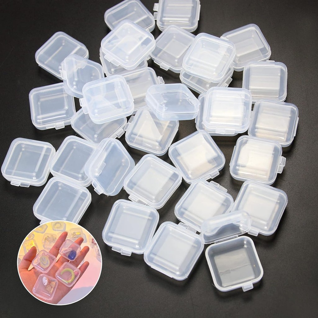 20 ชิ้น กล่องจิ๋ว กล่องเก็บของขนาดเล็ก ตลับเก็บเครื่องประดับ กล่องพลาสติกใส ตลับใสมินิ ทรงสี่เหลี่ยม ขนาดพกพา