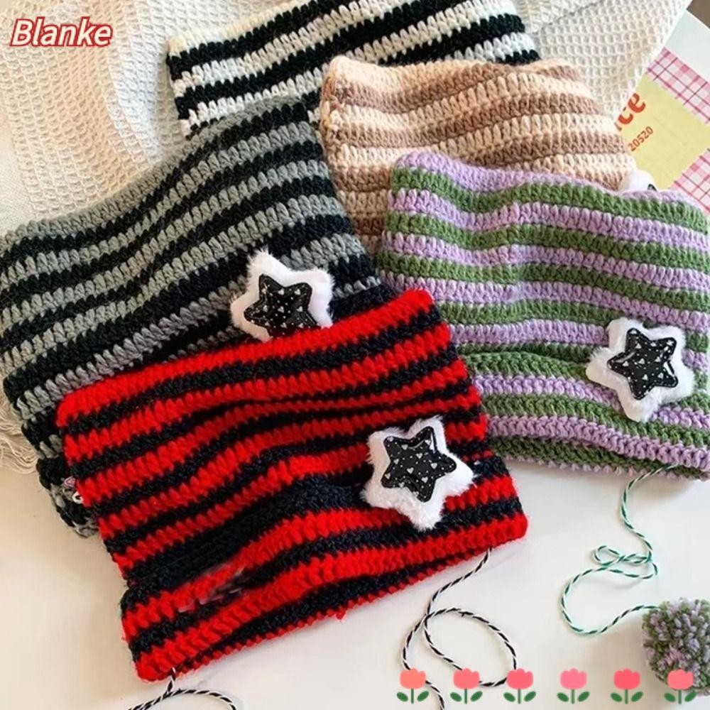 Blanke หมวกปีศาจดาว, หมวกบีนนี่ Y2K ลายทางน่ารัก Y2K, หมวกไหมพรมถักฮิปฮอปฤดูใบไม้ร่วงฤดูหนาว