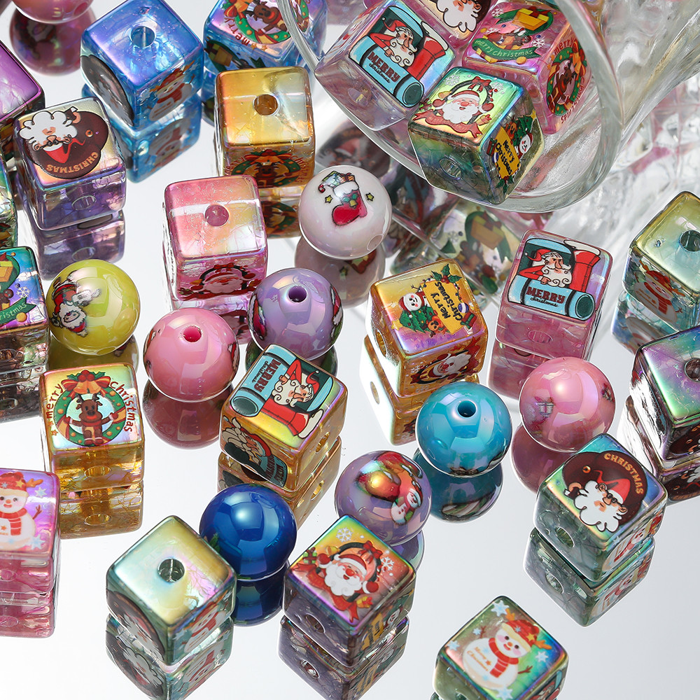 [คริสต์มาสจํากัด] ลูกปัดพิมพ์อะคริลิค 2 ชิ้นชุดคริสต์มาสลูกปัดอุปกรณ์เสริมจี้ ทําเอง สร้อยข้อมือลูกปัด