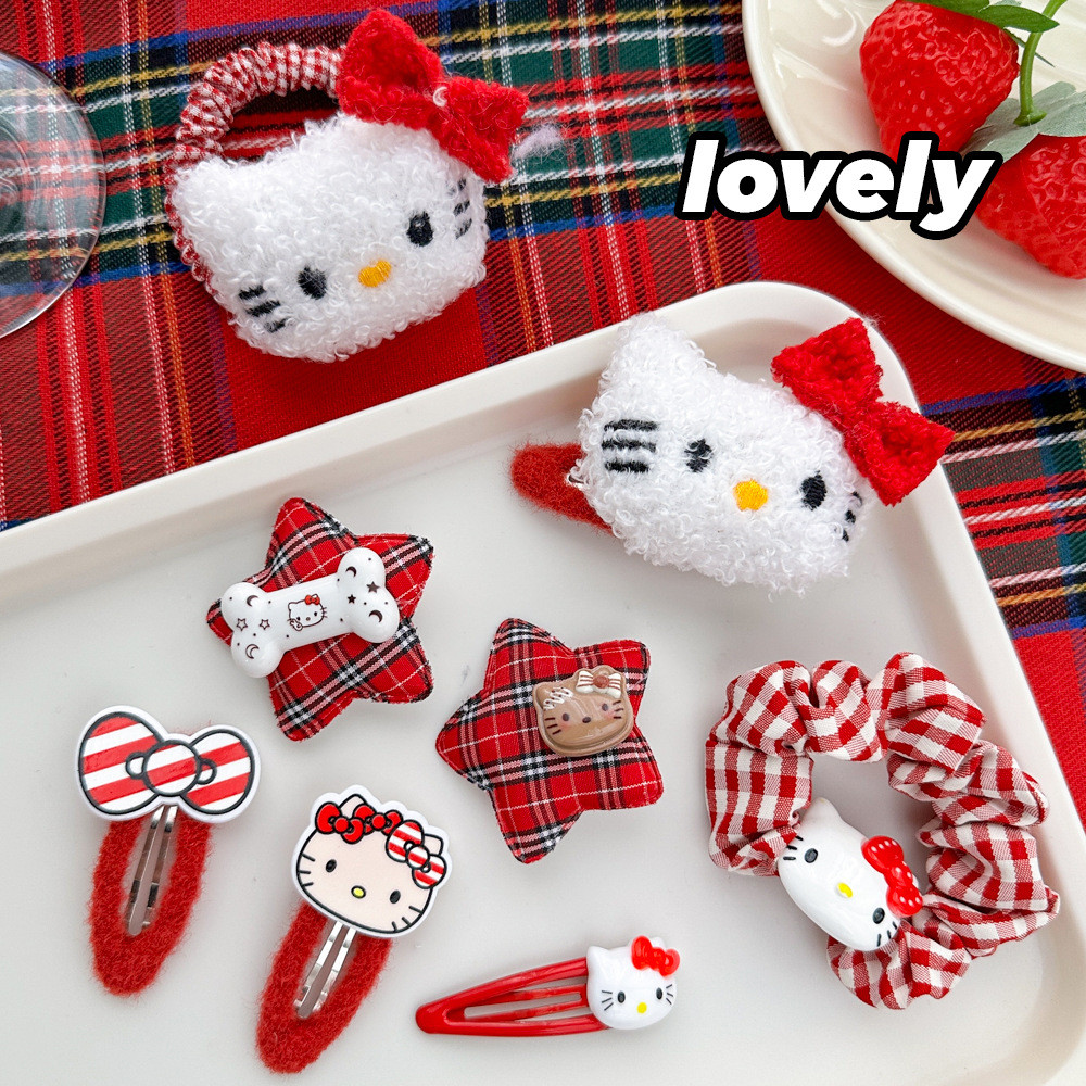 น่ารักการ์ตูนสีแดง Kitty Hairpin คริสต์มาสสาวหวาน Bangs ด้านข้างคลิปผม Accessorie สําหรับผู้หญิง