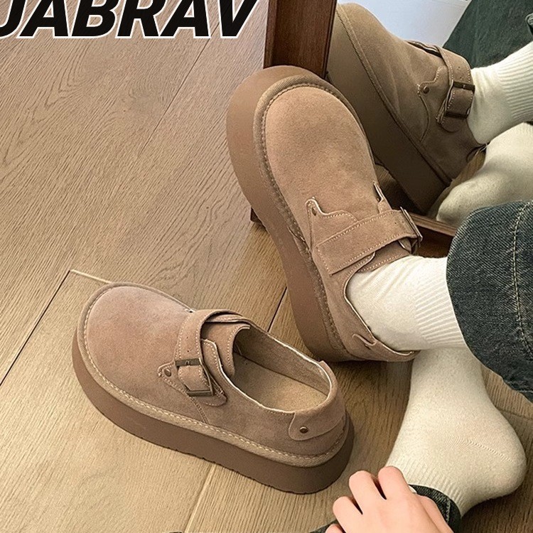 UABRAV. รองเท้าลําลองผู้หญิง รองเท้าโลฟเฟอร์หัวกลมแพลตฟอร์มอเนกประสงค์เวอร์ชั่นเกาหลีแฟชั่นใหม่