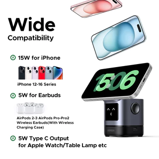 Ugreen Uno แท่นชาร์จไร้สายแม่เหล็ก 2 in 1 Magnetic Wireless Charger 25W Max Qi2 15W Max รุ่น 45775