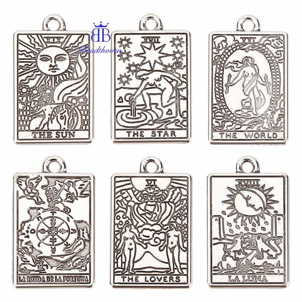 1 กล่อง 1 กล่อง 36 ชิ้น Tarot Charms ไพ่ทาโรต์ Charm สี่เหลี่ยมผืนผ้า Charm โลหะผสมโลหะ ouijas ป้องก