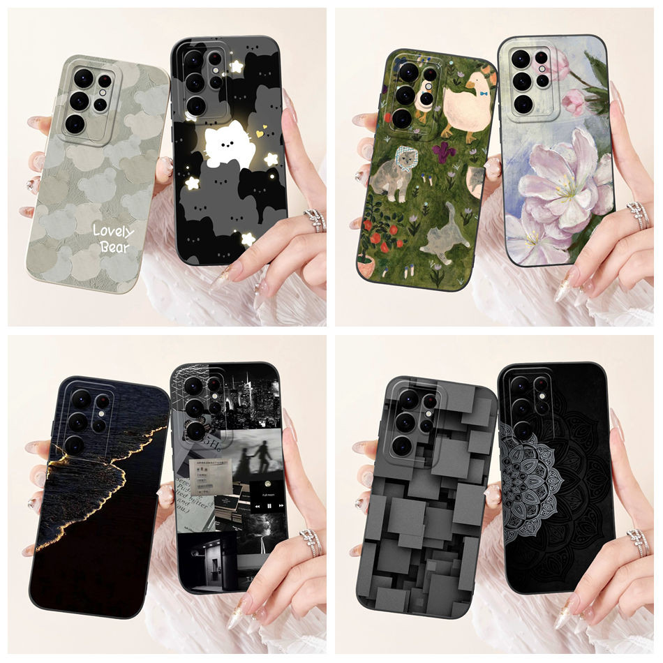 สําหรับ Samsung Galaxy S22 Ultra 5G เคสแฟชั่นน่ารักทาสีซิลิโคนอ่อนนุ่มเลนส์เคสป้องกัน