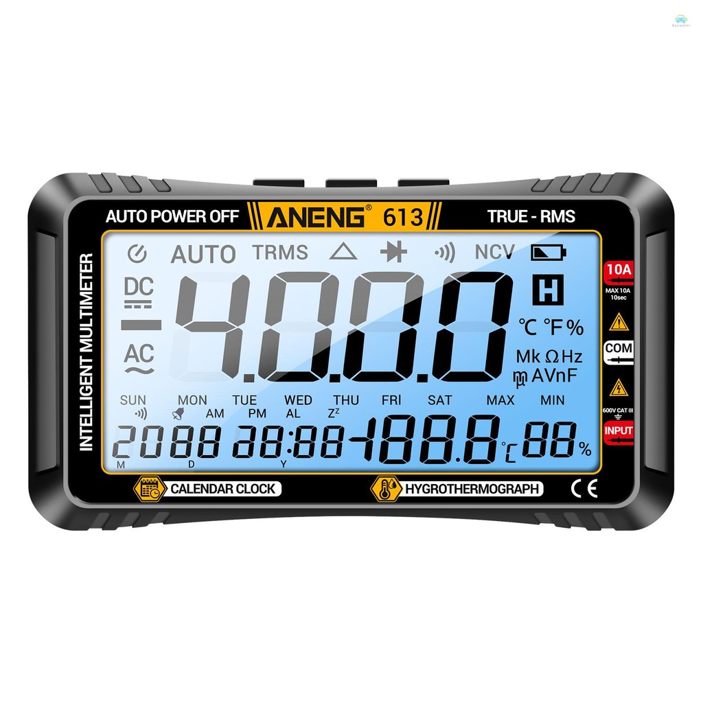Yb1 มัลติมิเตอร์ANENG 613 3 in 1 สมาร์ทมัลติมิเตอร์ Perpetual ปฏิทินอุณหภูมิไฮโกรมิเตอร์ 4000 นับดิจิตอล AC/DC Curent แรงดันไฟฟ้าความต้านทานเครื่องทดสอบตัวเก็บประจุ Professional Test To
